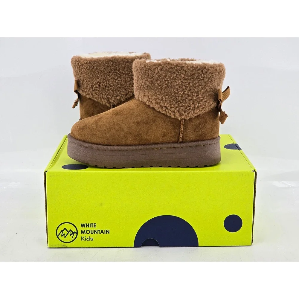 White Mountain Ladybug Boots Kids 13 Chestnut Fabric Faux Fur Bow - New